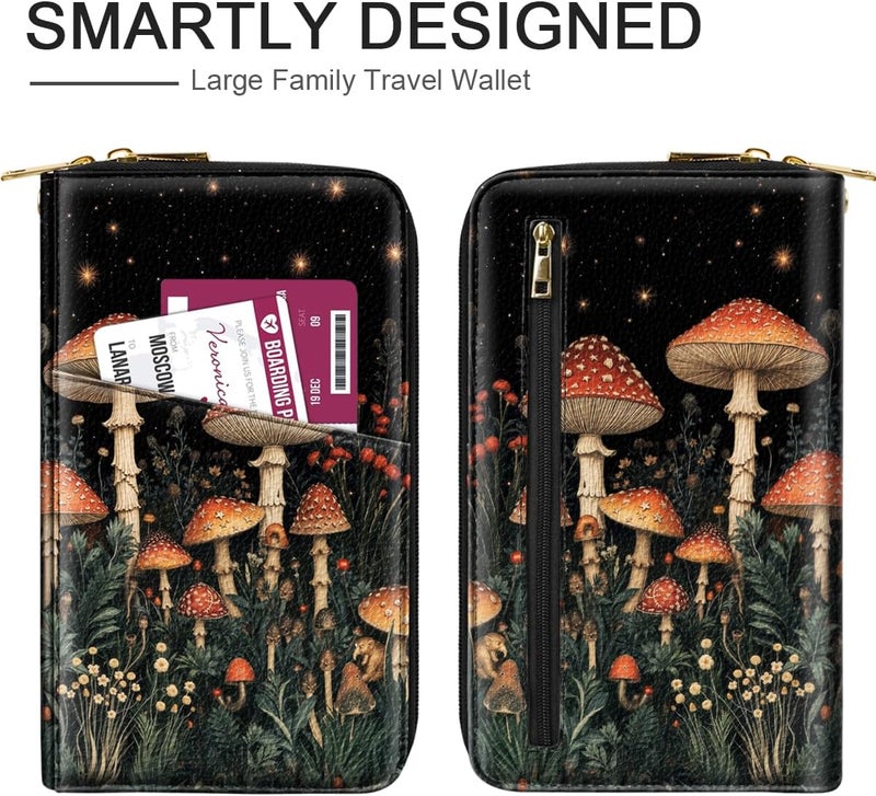 Simikol Family Passport Holder Wallet RFID Blocking Document Organizer PU Leather Mulit-purpose Travel Wallet Credit Cards Case for Women Men, Mushroom - Image 3
